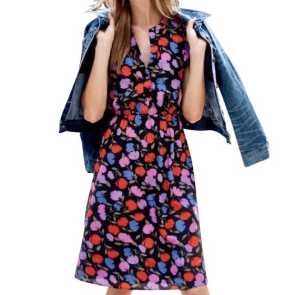 J. Crew | Floral Purple Silk Ruffle Dress
